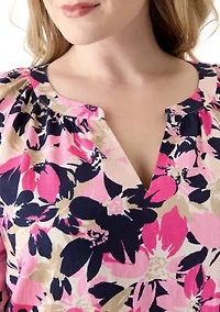 Plus Elbow Sleeve Raglan Blouse