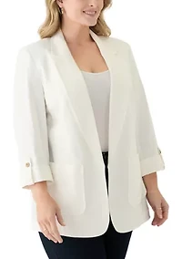 Plus Linen Patch Pocket Jacket with Roll Tab Sleeves