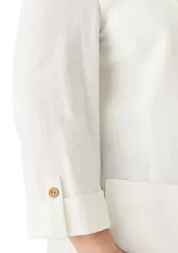 Plus Linen Patch Pocket Jacket with Roll Tab Sleeves