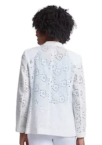 Women's Floral Eyelet One Button Notch Collar with Welt Pockets