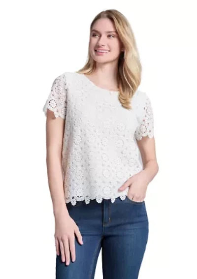 Petite Short Sleeve Lace T-Shirt