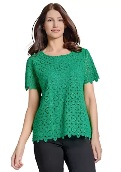 Petite Short Sleeve Lace T-Shirt