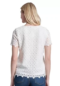 Petite Short Sleeve Lace T-Shirt