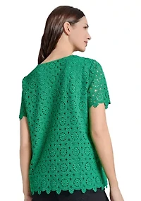 Petite Short Sleeve Lace T-Shirt