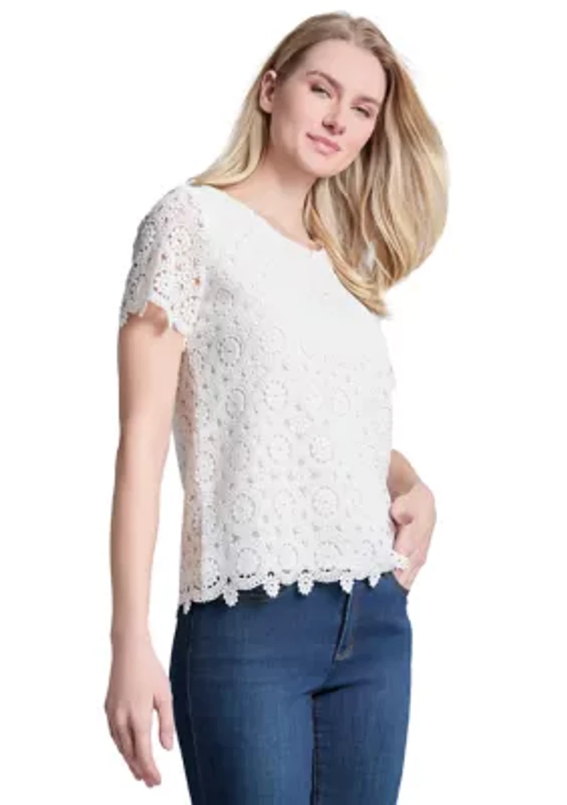 Petite Short Sleeve Lace T-Shirt
