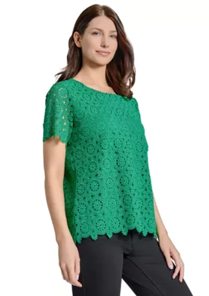 Petite Short Sleeve Lace T-Shirt