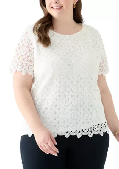 Plus Medallion Lace Short Sleeve Top