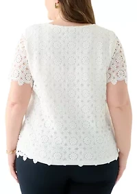 Plus Medallion Lace Short Sleeve Top