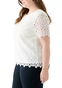 Plus Medallion Lace Short Sleeve Top