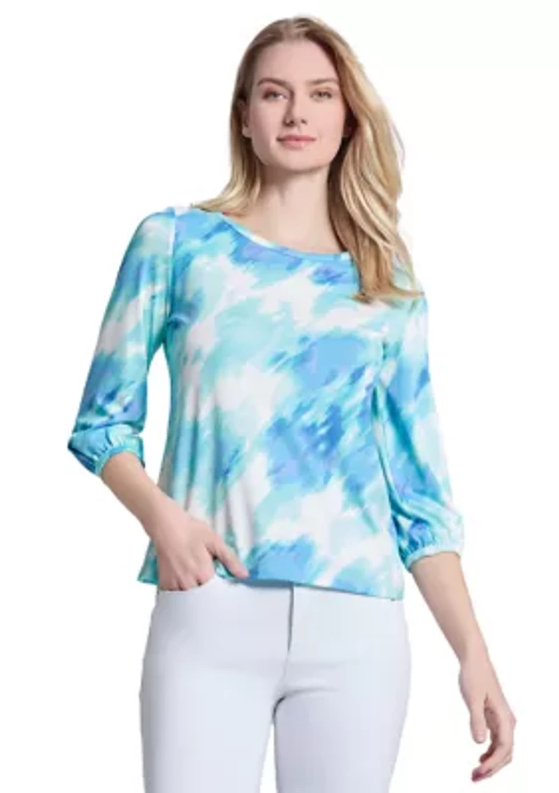 Petite Printed Moss Crepe Crew Neck Top