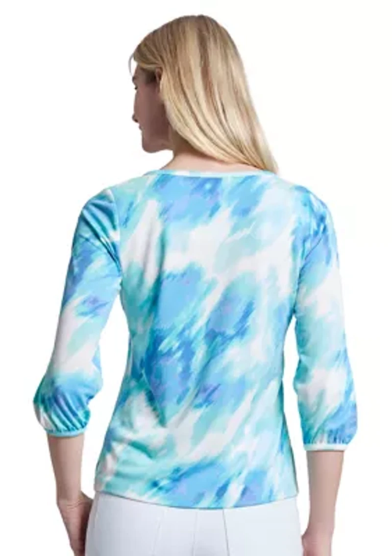 Petite Printed Moss Crepe Crew Neck Top