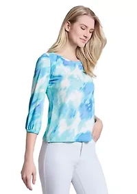 Petite Printed Moss Crepe Crew Neck Top