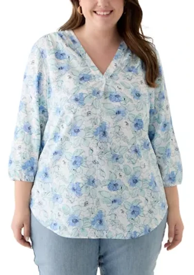 Plus 3/4 Sleeve Printed Top