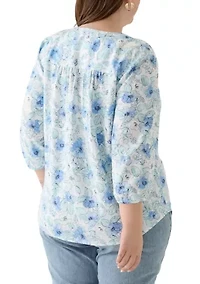 Plus 3/4 Sleeve Printed Top
