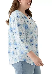 Plus 3/4 Sleeve Printed Top