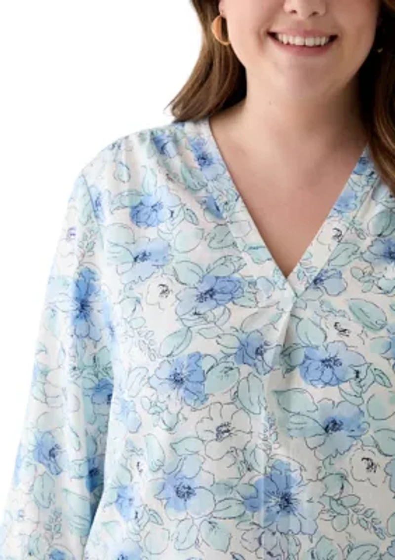 Plus 3/4 Sleeve Printed Top