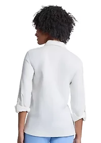 Women's Button Front Embroidered Long Sleeve Blouse