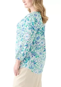 Plus 3/4 Sleeve Linen V-Neck Tunic Top