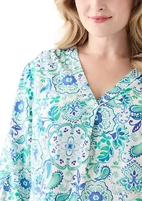 Plus 3/4 Sleeve Linen V-Neck Tunic Top
