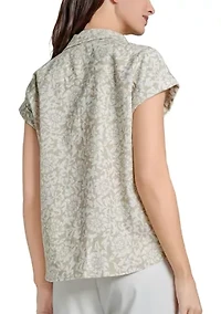 Petite Cap Sleeve Button Front Tie Blouse