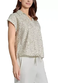 Petite Cap Sleeve Button Front Tie Blouse