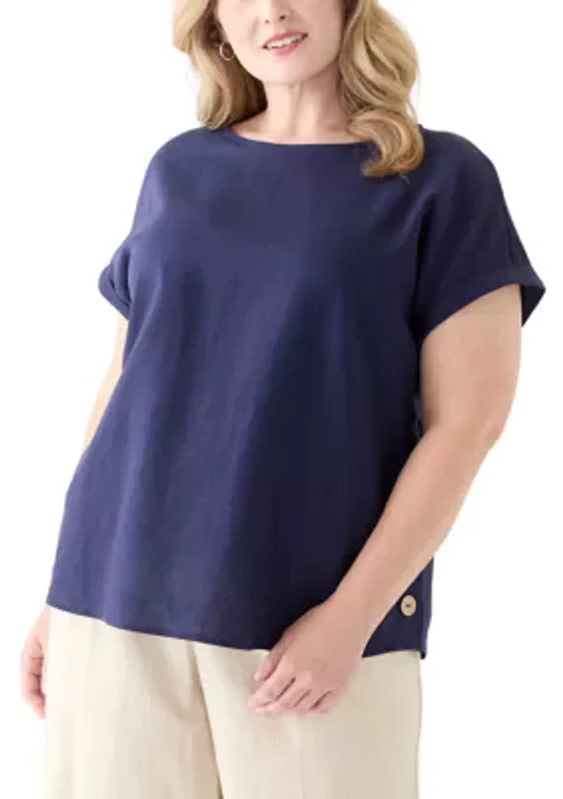 Plus Short Sleeve Button Detail Blouse