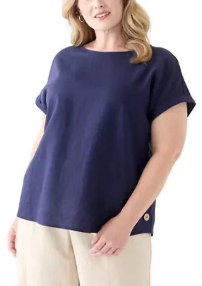 Plus Short Sleeve Button Detail Blouse