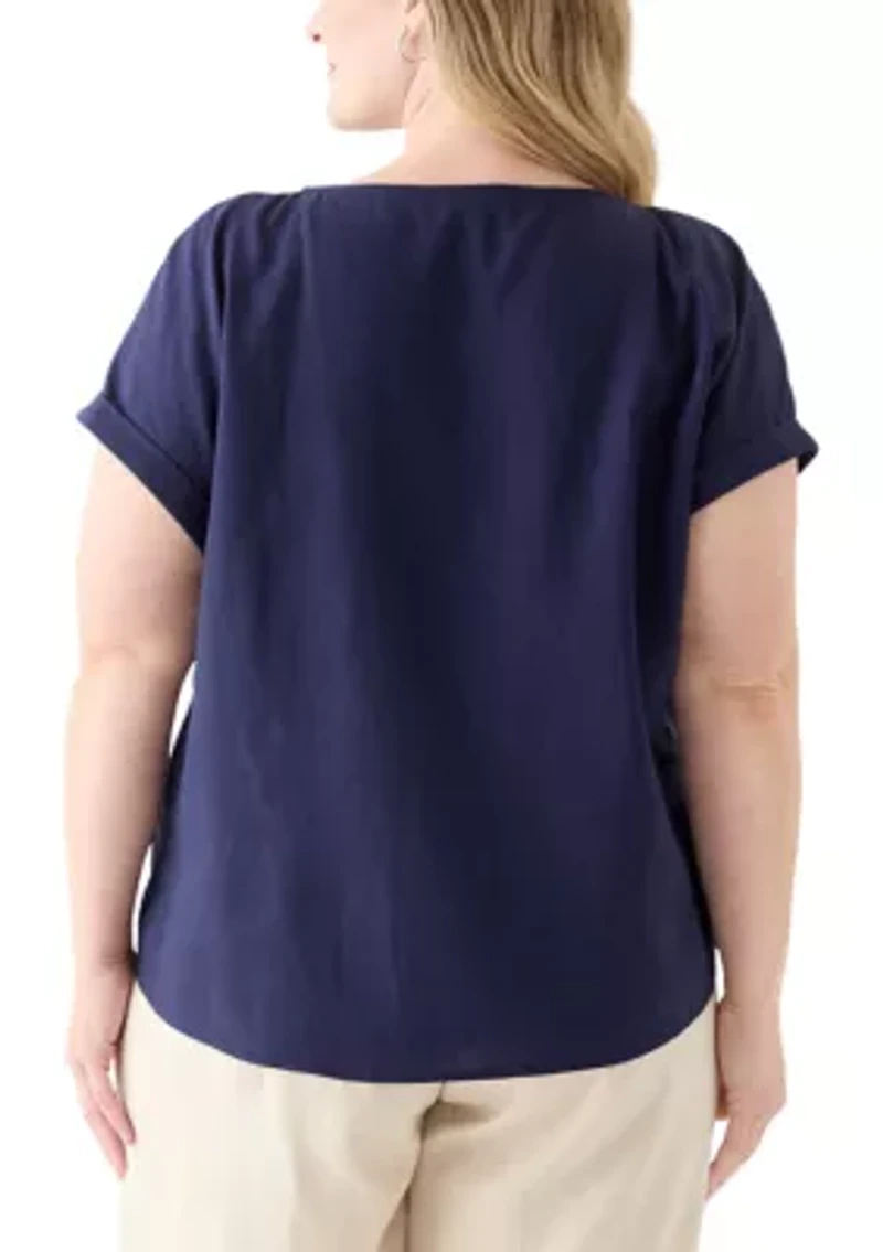 Plus Short Sleeve Button Detail Blouse