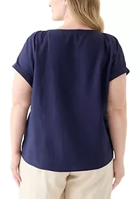 Plus Short Sleeve Button Detail Blouse