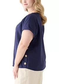 Plus Short Sleeve Button Detail Blouse