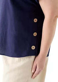 Plus Short Sleeve Button Detail Blouse