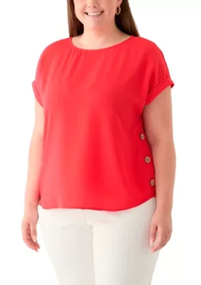 Plus Short Sleeve Button Detail Blouse