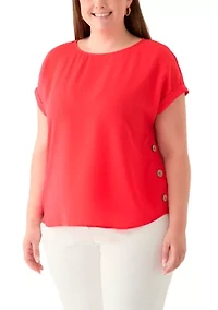 Plus Short Sleeve Button Detail Blouse
