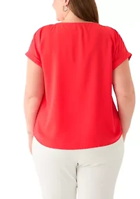 Plus Short Sleeve Button Detail Blouse