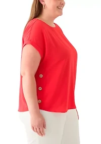 Plus Short Sleeve Button Detail Blouse