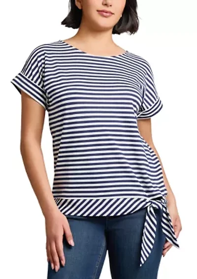 Women's Feeder Stripe Dolman Sleeve Tie Waist T-Shirt