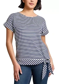Women's Feeder Stripe Dolman Sleeve Tie Waist T-Shirt