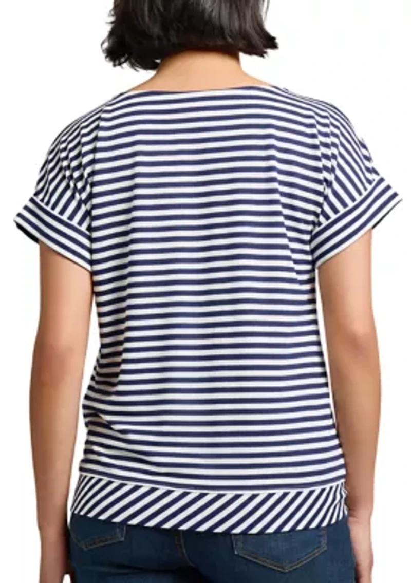 Women's Feeder Stripe Dolman Sleeve Tie Waist T-Shirt