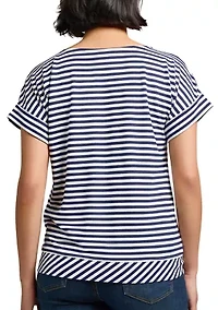 Women's Feeder Stripe Dolman Sleeve Tie Waist T-Shirt