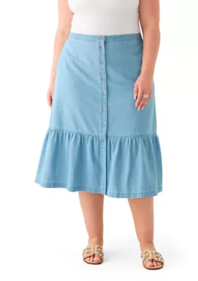 Plus Tiered Button Up Skirt