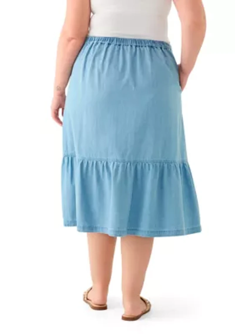 Plus Tiered Button Up Skirt