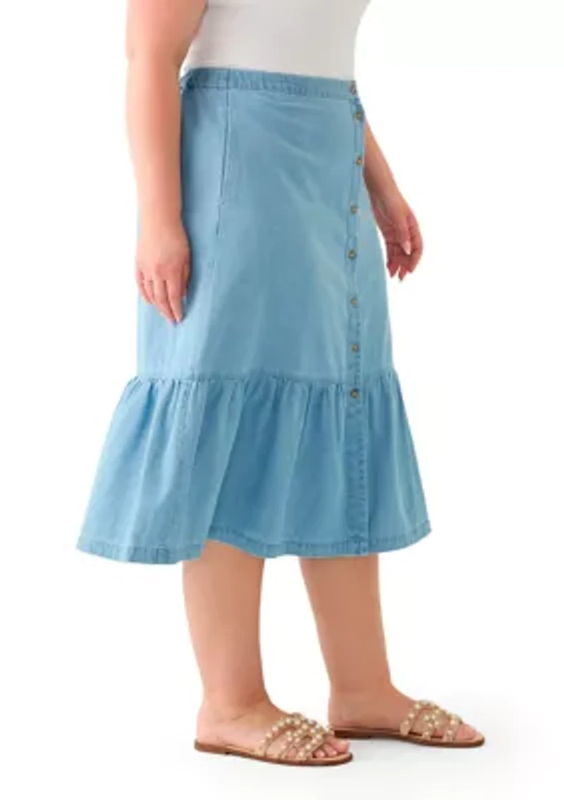 Plus Tiered Button Up Skirt