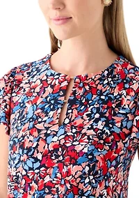 Petite Printed Flutter Sleeve Double Trim Top