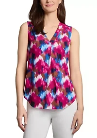 Petite Printed Sleeveless Pleated Front Top