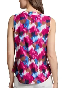 Petite Printed Sleeveless Pleated Front Top