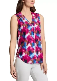 Petite Printed Sleeveless Pleated Front Top