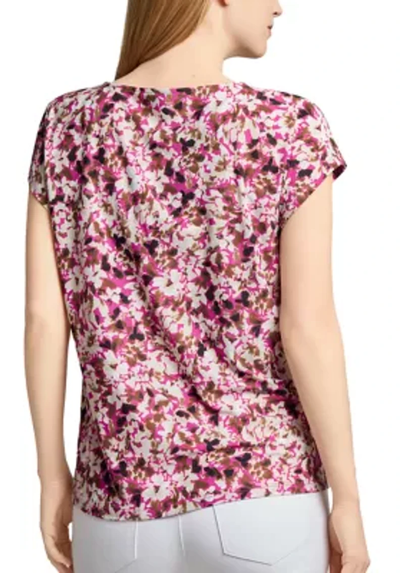 Petite Printed Extended Shoulder Double Trim Top
