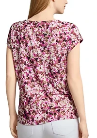 Petite Printed Extended Shoulder Double Trim Top