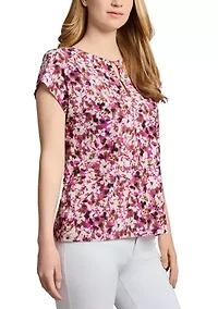 Petite Printed Extended Shoulder Double Trim Top