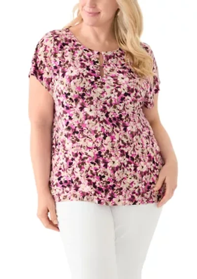 Women's Printed Extended Shoulder Double Trim Top